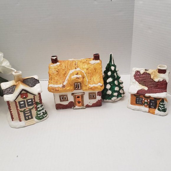 2 Vintage YULETIDE 1986 Village Ceramic House Cottage Light Christmas Snow Tree - Picture 12 of 13